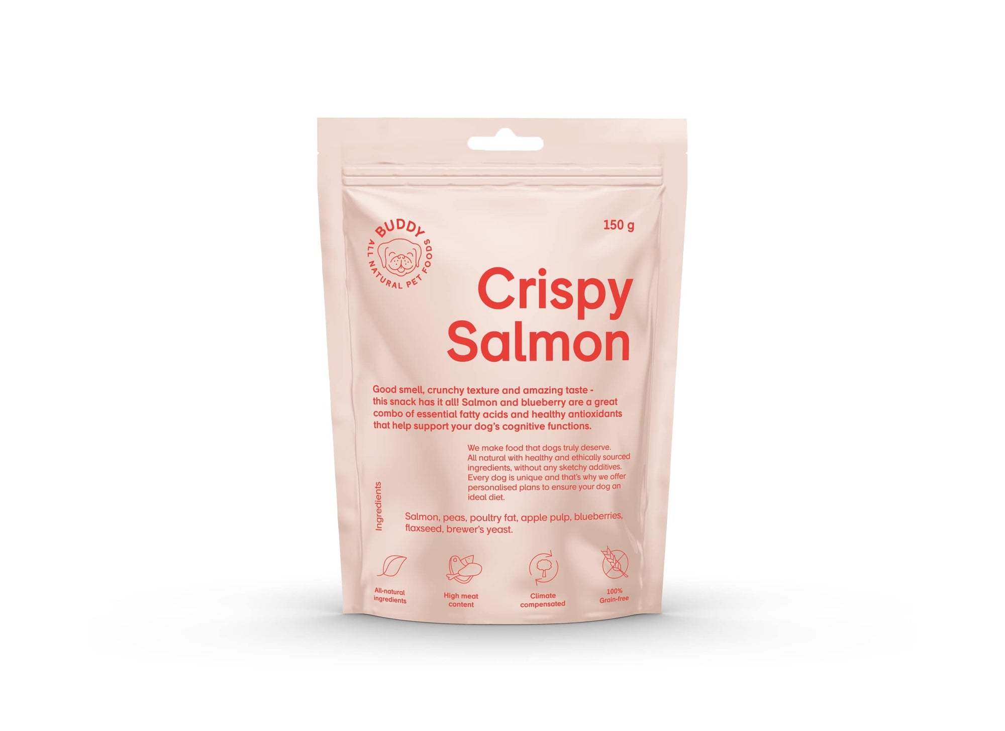 BUDDY Crunchy Hundesnack Lachs mit Blaubeeren 150 g.