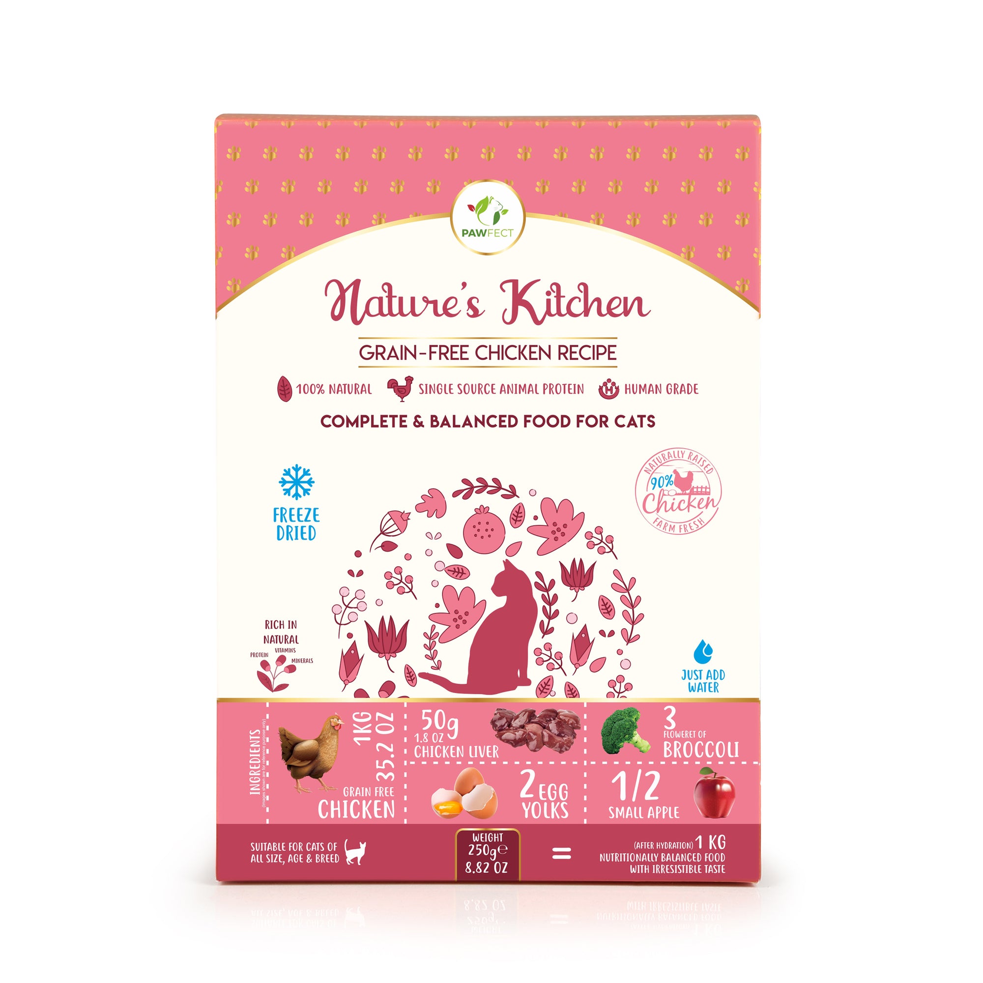 PawFect Freeze Dried kattenvoeding Kip 250 gr.