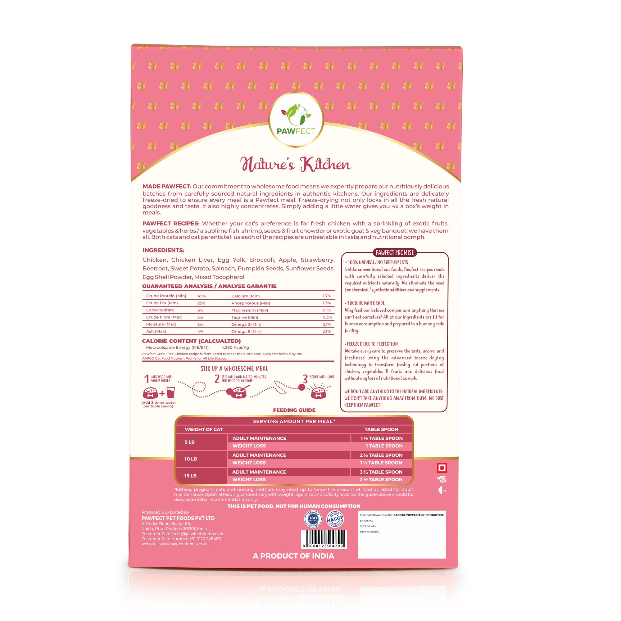 PawFect Freeze Dried kattenvoeding Kip 250 gr.
