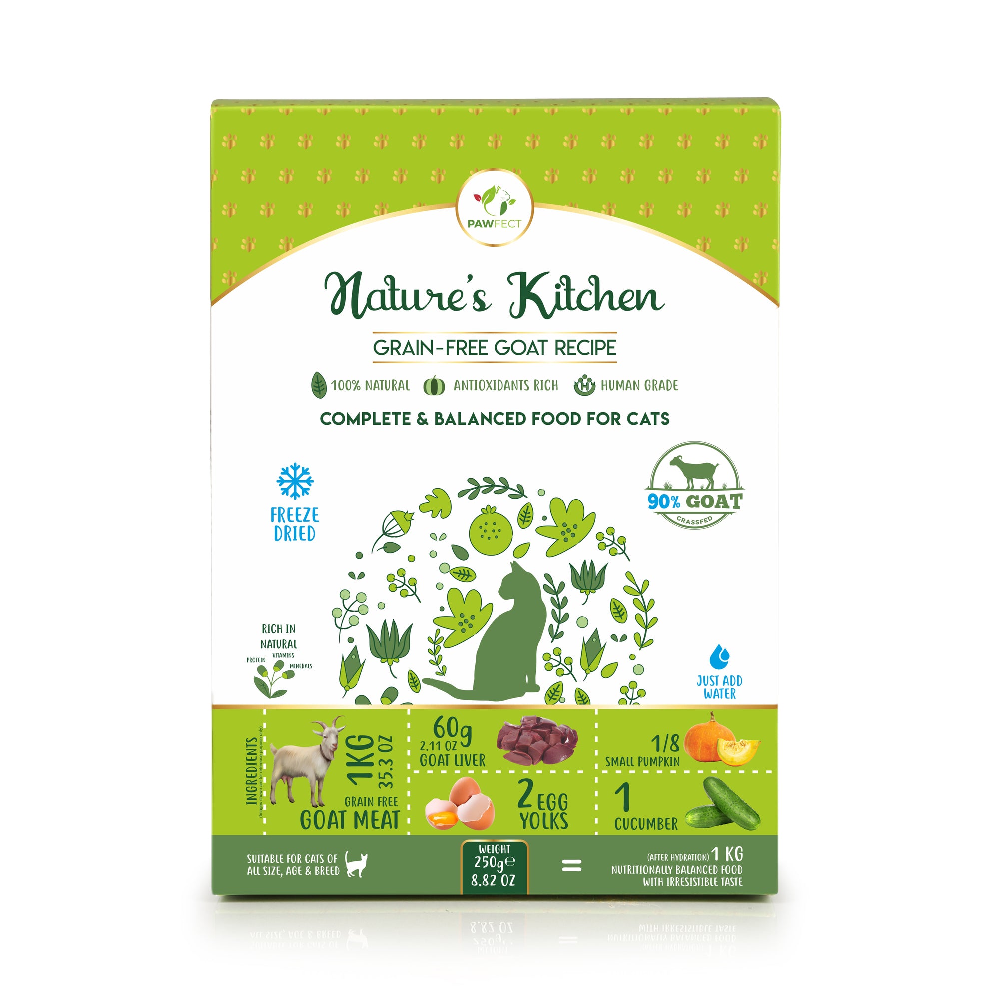 PawFect Freeze Dried kattenvoeding Geit 250 gr.
