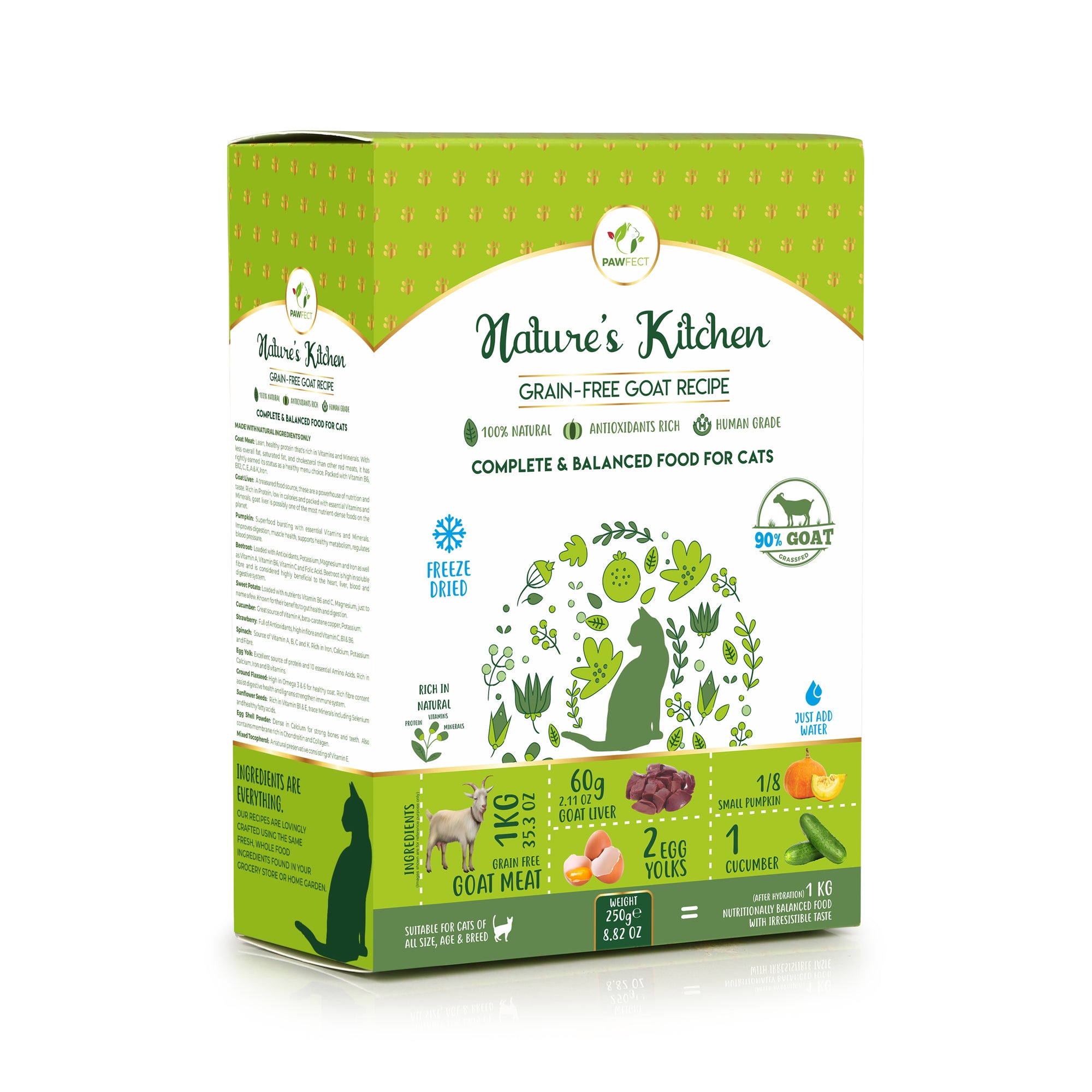PawFect Freeze Dried kattenvoeding Geit 250 gr.