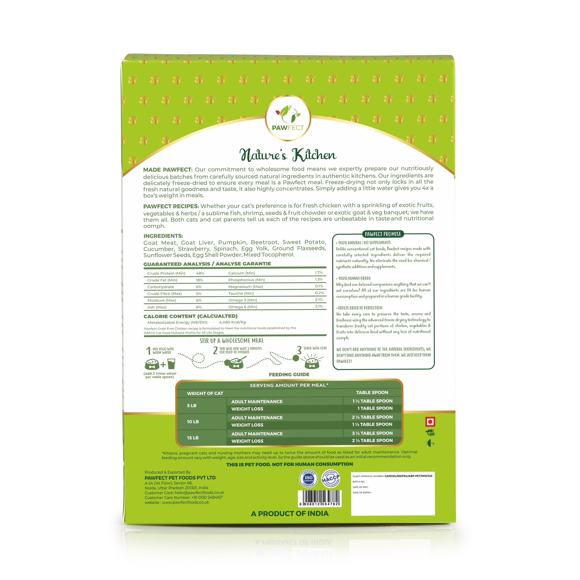 PawFect Freeze Dried kattenvoeding Geit 250 gr.