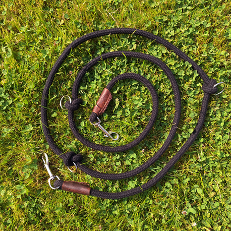 Verstellbare Hundeleine | Seil | Schwarz | Für kleine Hunde | 8 mm Baumwolle
