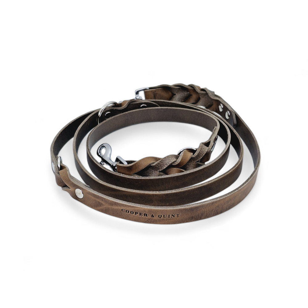 Twisted Switch Verstelbare Leren Hondenriem | Stone